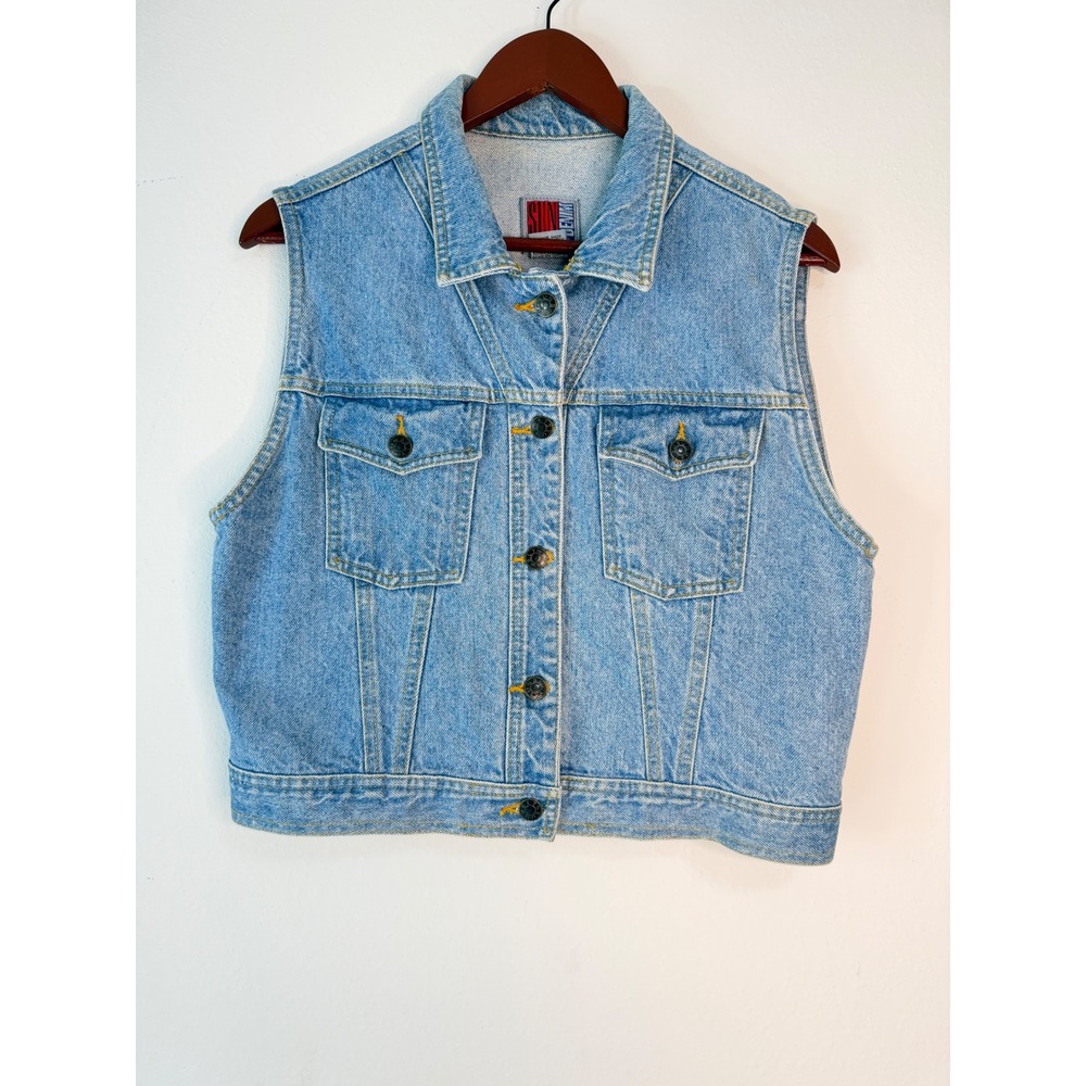 Vintage 90s Sun Belt Denim Vest Lightwash Cropped Fit Medium Western‎ Cottage